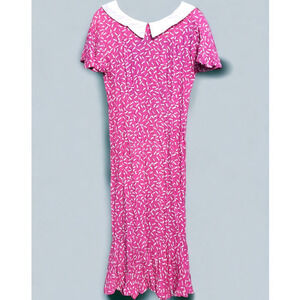 Vintage Joli Coeur by Jan‎ Pink Confetti Print V-Neck Collar Maxi Hi Low Dress